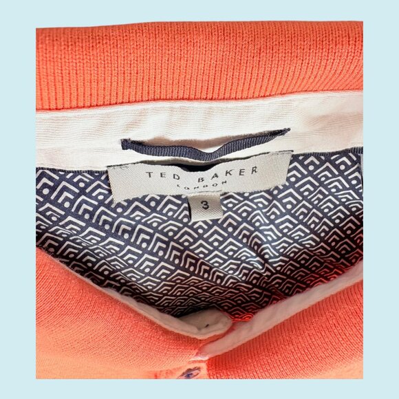 TED BAKER LONDON Polo Men's Size 3 Medium Coral Tortilla Pocket Birdseye Stripe - Picture 7 of 9